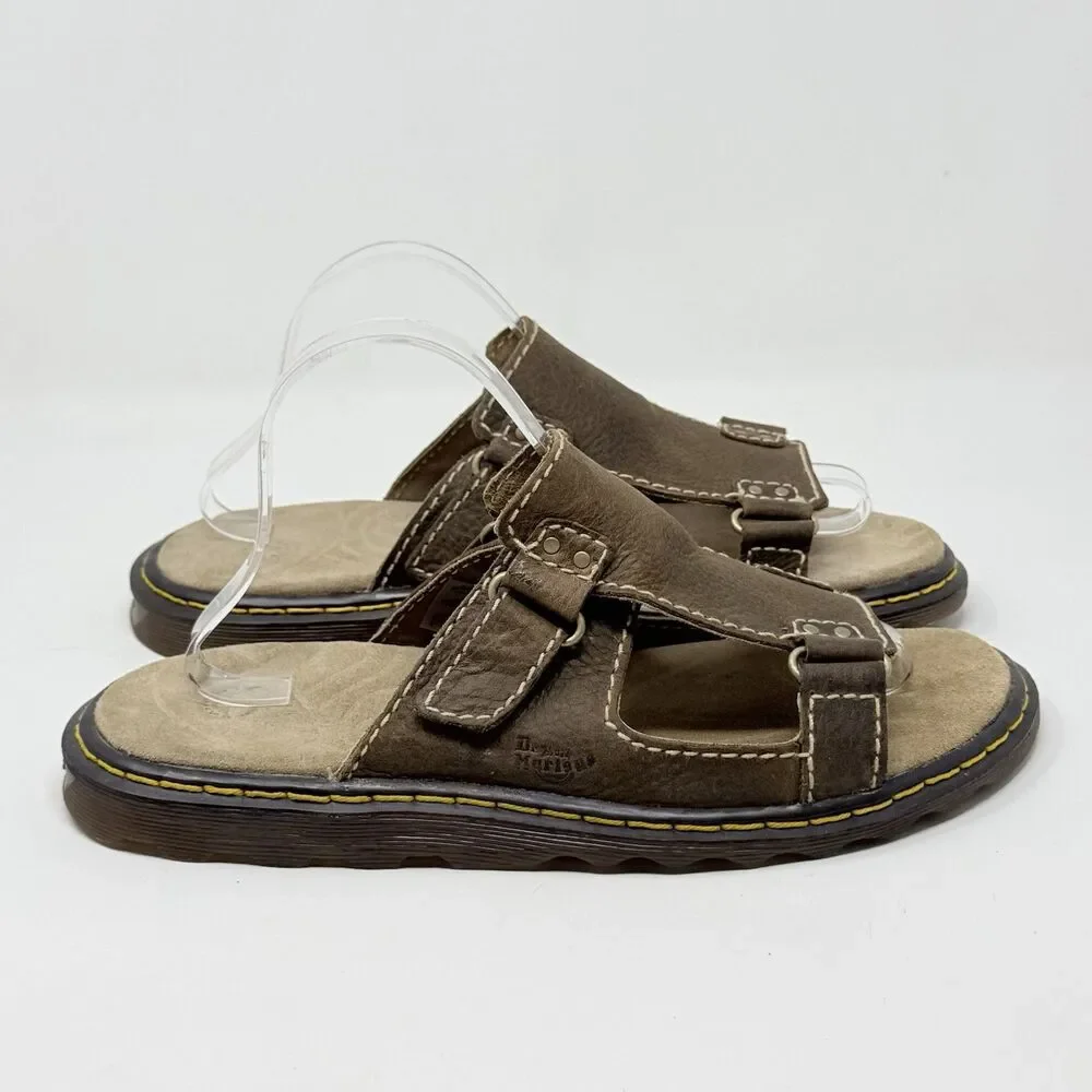 Dr. Martens Slide Sandals Shoes Mens 11 Brown Leather Fisherman Casual Preppy